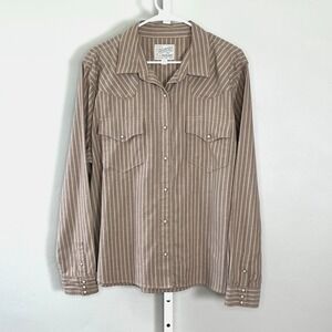 Tecovas Pearl Snap Long Sleeve Shirt Womens XXL Tan Striped Western Cowgirl